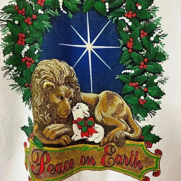 VTG Christmas Crewneck Lion & The Lamb Peace on Earth XL - Picture 3 of 6